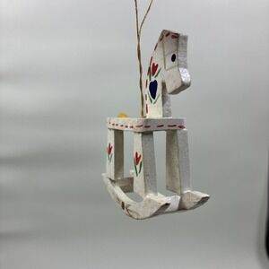 Vintage Wooden Rocking Horse Christmas Ornament Dollhouse Toy Hand Painted